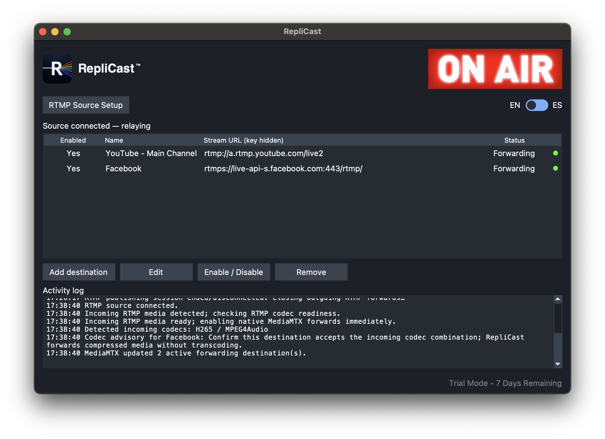 RepliCast user interface screenshot